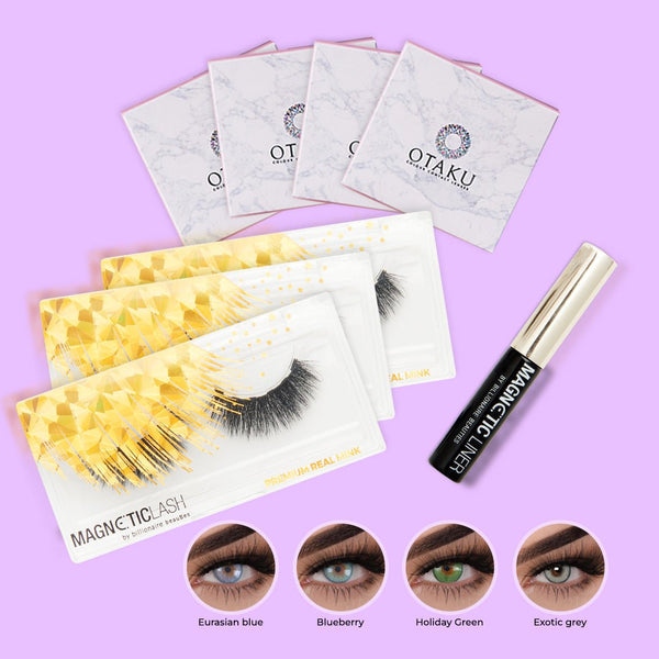 Best magnetic lash and colored contact lens bundle for a complete eye transformation.