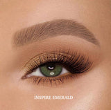 Inspired Emerald colored contact lenses with a deep emerald green shade for a bold yet natural eye transformation