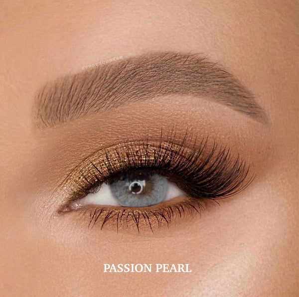 Passion Pearl colored contact lenses with a soft grey-blue hue for a striking yet natural enhancement.