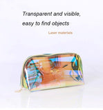 Eco-friendly holographic cosmetic bag made from durable TPU, featuring a waterproof design and spacious storage.